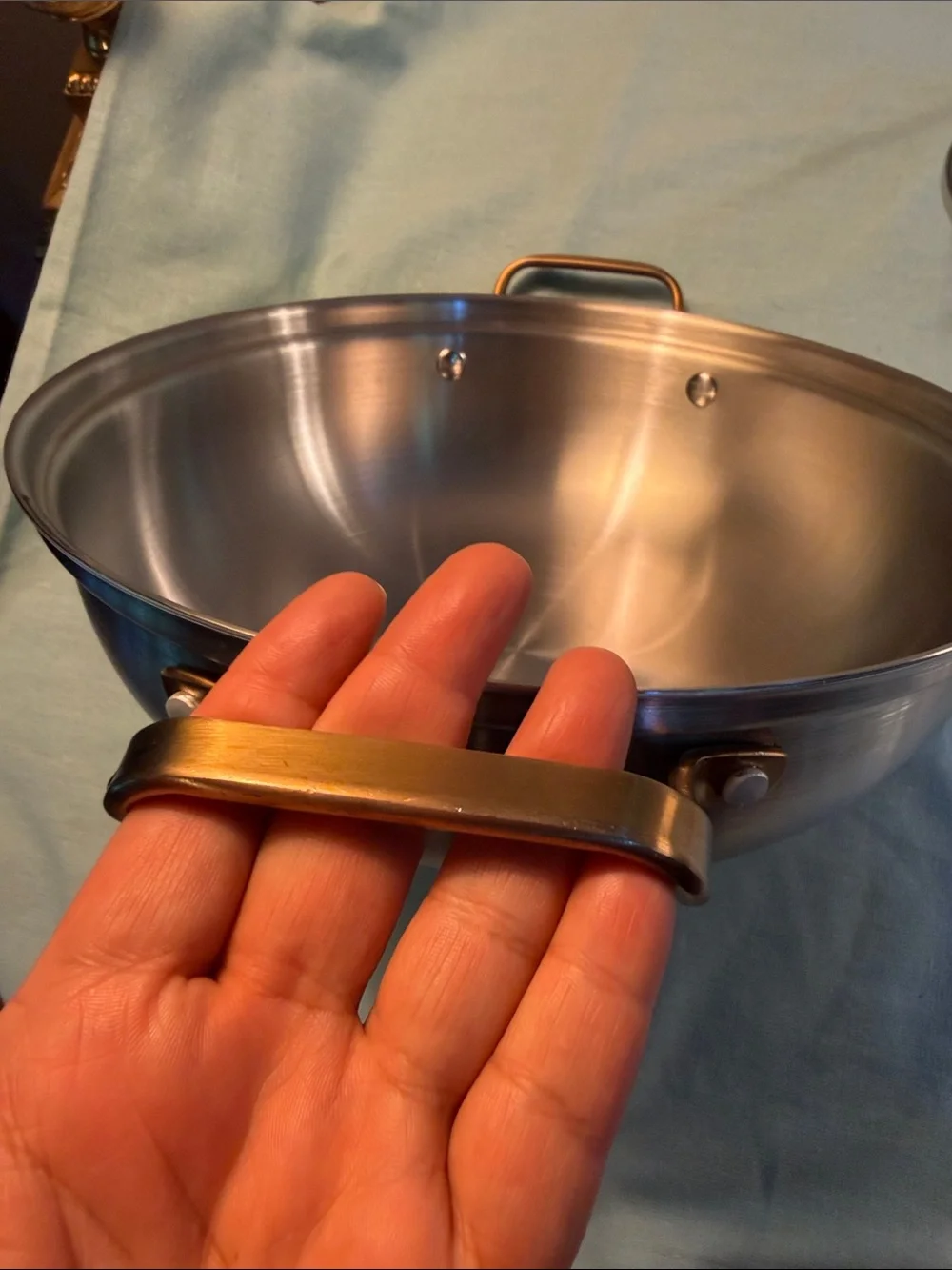 DELARLO Stainless Steel Covered Serving Pan with Gold-Tone Handles